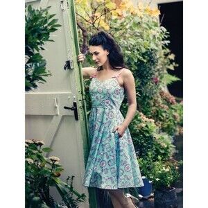 Hell Bunny Retro 50s Vintage Rockabilly Mint Green Pink Birdcage Dress Small